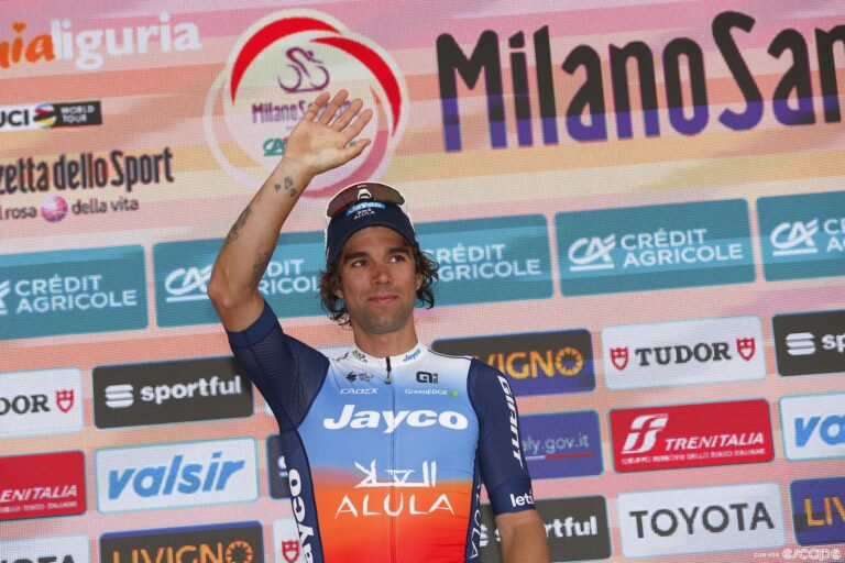 Michael Matthews on the Milan-San Remo podium.